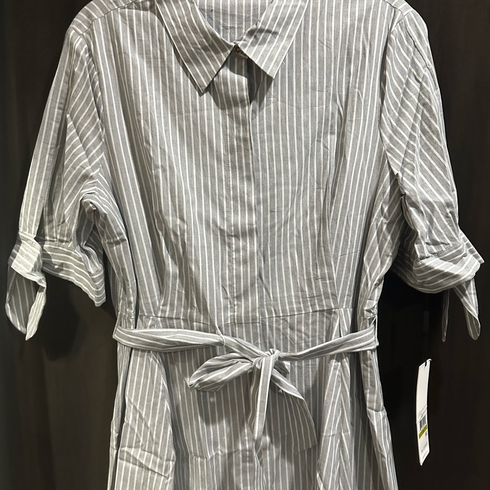 Striped Button-Up Dress with Belt